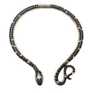 Egyptian Revial Black Pink Rhinestone Gold Snake Collar Statement Necklace